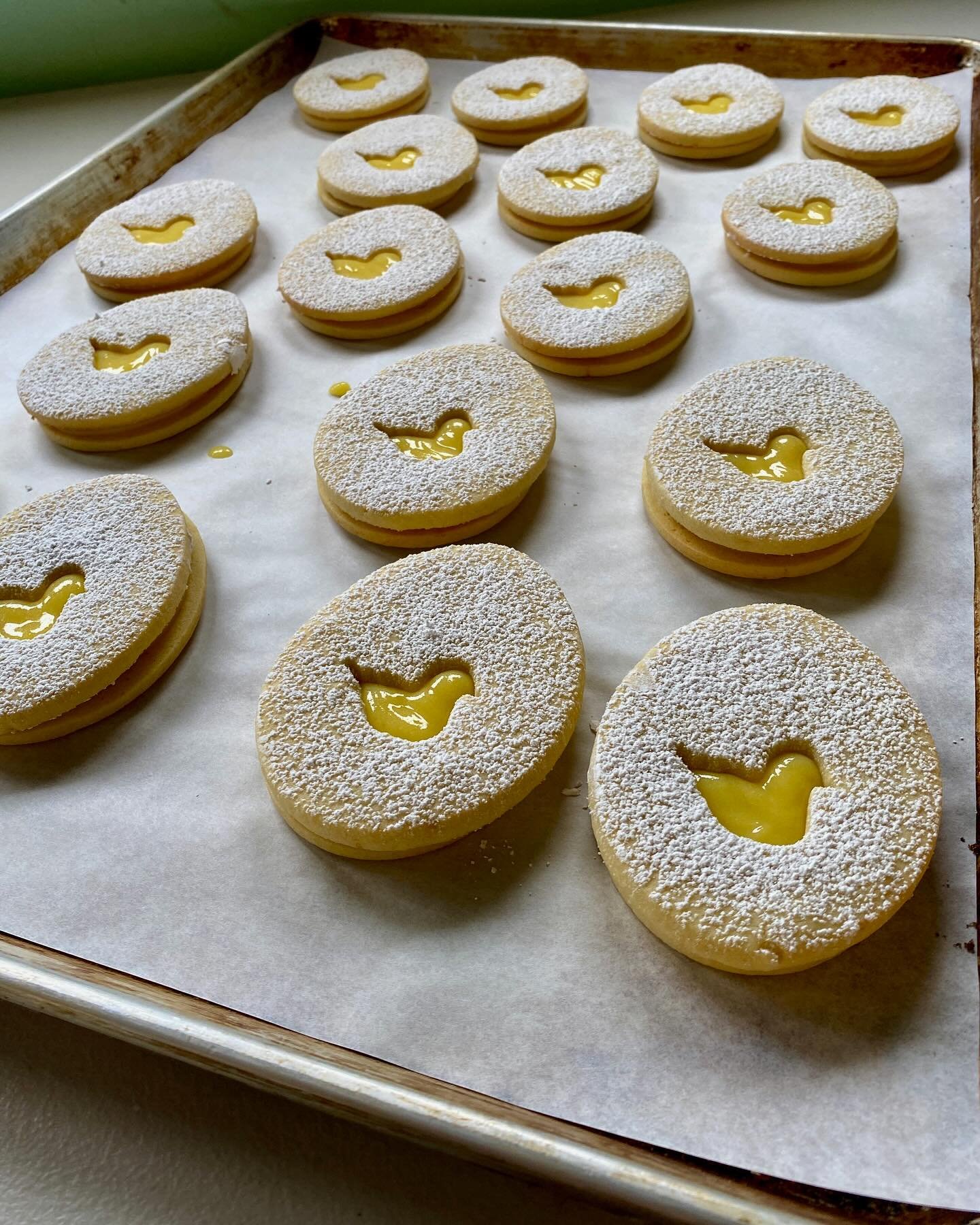 Our very own @sparkleturtle has created some lovely sweets for your gatherings this weekend: 
Lemon sugar cookies sandwiching lemon curd!
Carrot cake brioche bread pudding with a layer of cheese danish!
She may have created something you didn&rsquo;
